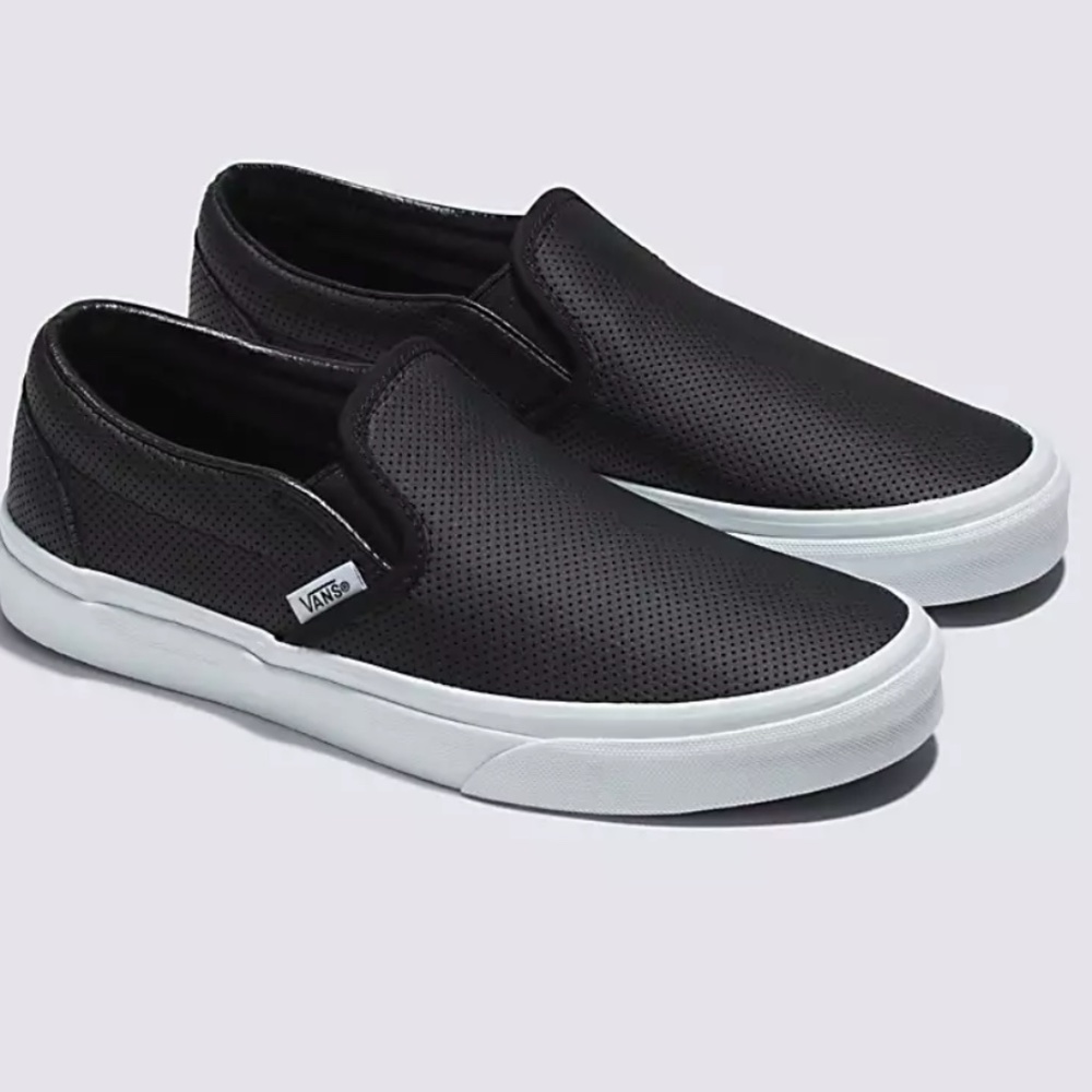 VANS BLACK SLIP-ON PERF LEATHER SHOE
